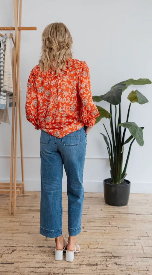 3/4 Sleeve Button Down Printed Top - HQ