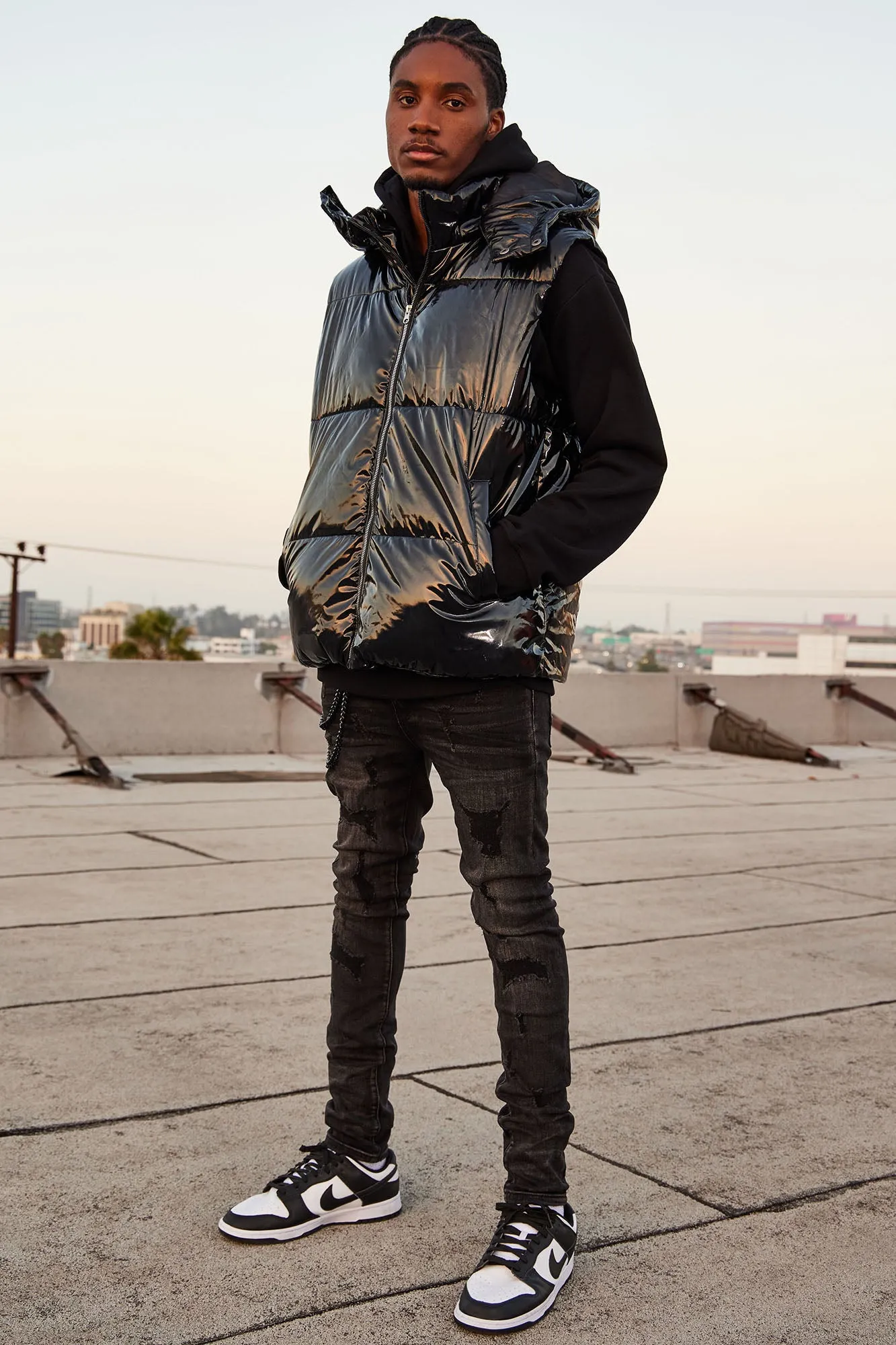 Almost There Hooded Puffer Vest - Black
