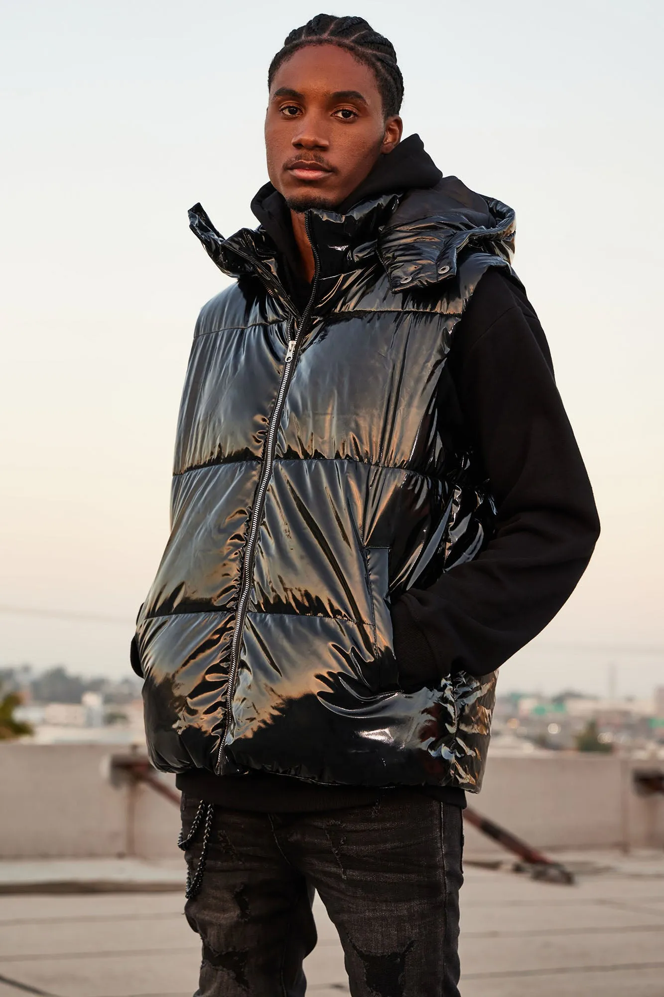 Almost There Hooded Puffer Vest - Black