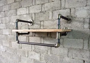 Ann Harbor Industrial  27-inch Mounted Pipe Shelf Clothing Rack Multipurpose  Metal With Reclaimed Wood Finish