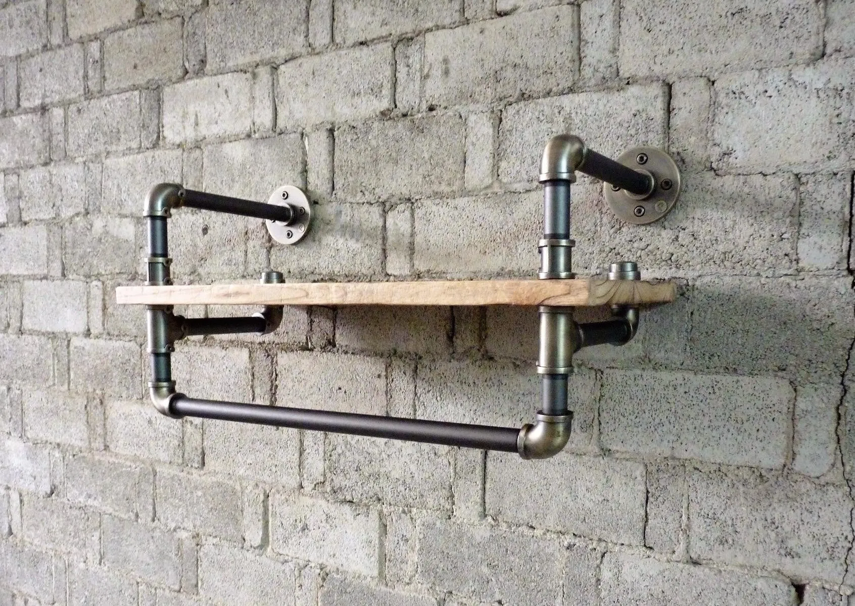 Ann Harbor Industrial  27-inch Mounted Pipe Shelf Clothing Rack Multipurpose  Metal With Reclaimed Wood Finish