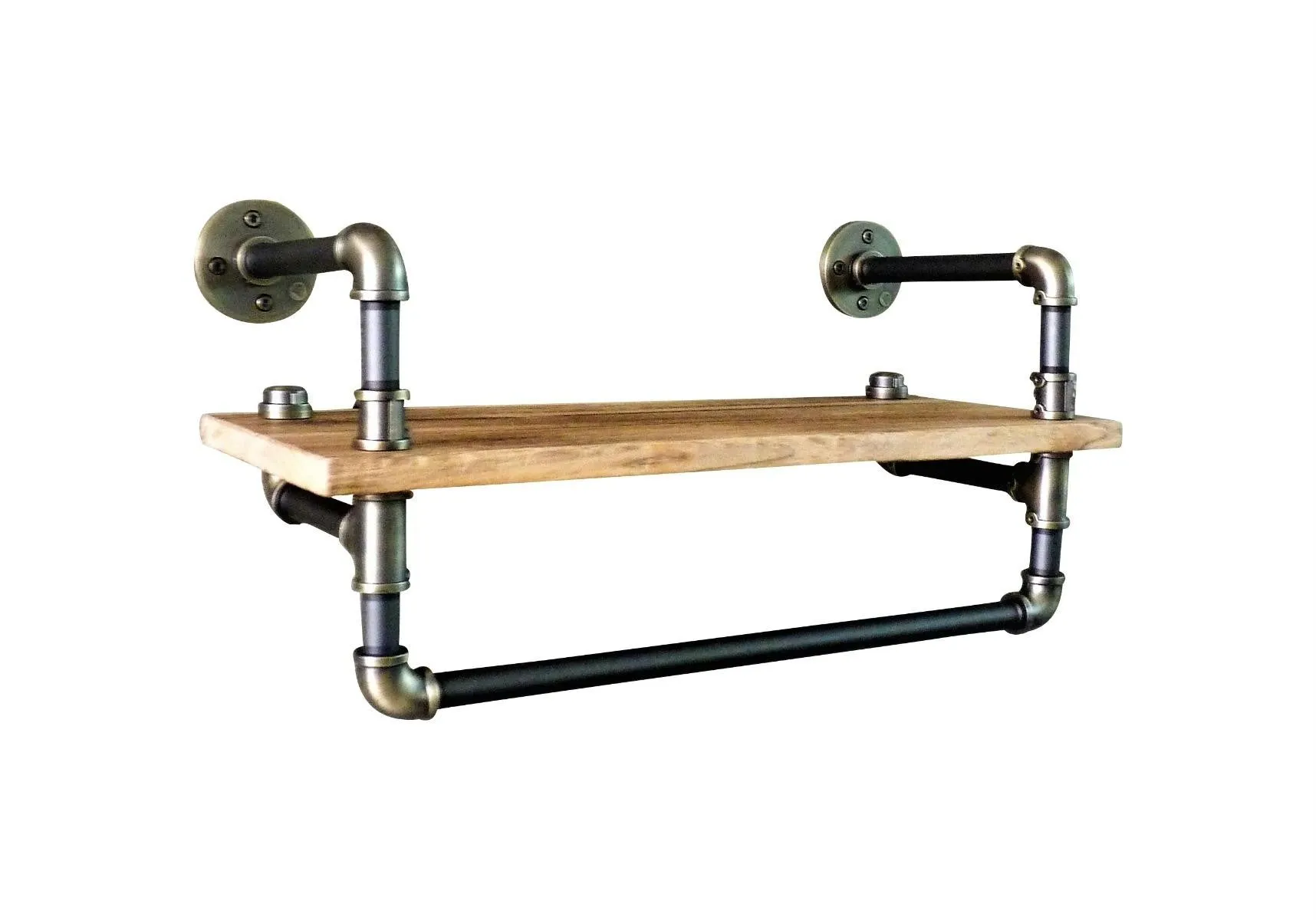 Ann Harbor Industrial  27-inch Mounted Pipe Shelf Clothing Rack Multipurpose  Metal With Reclaimed Wood Finish
