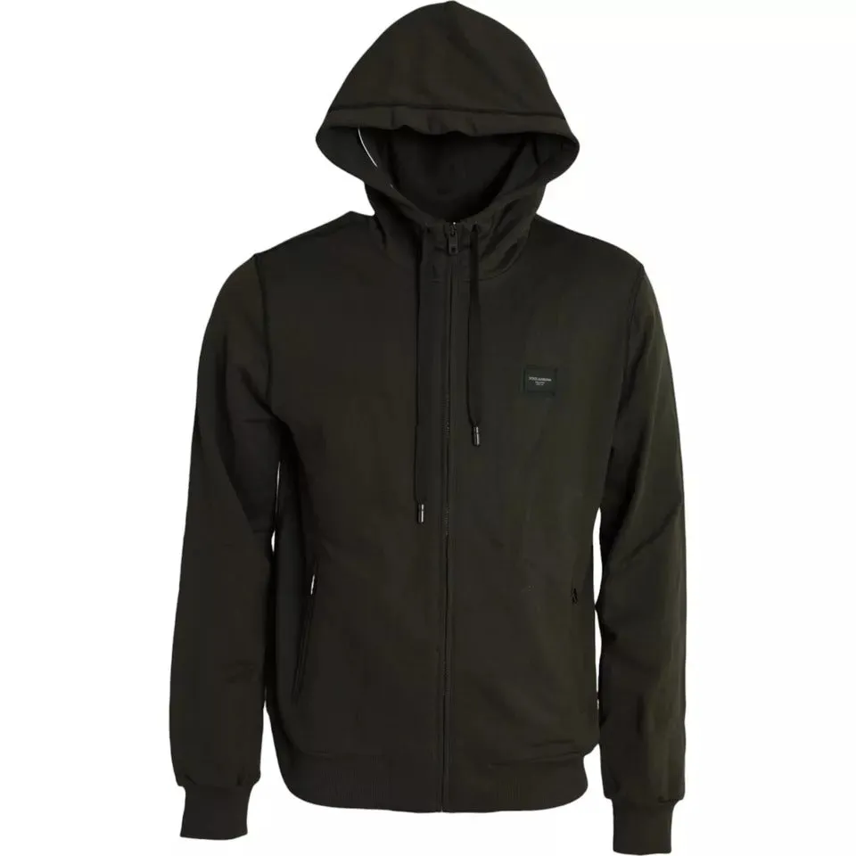 Army Green Logo Hooded Full Zip Sweater