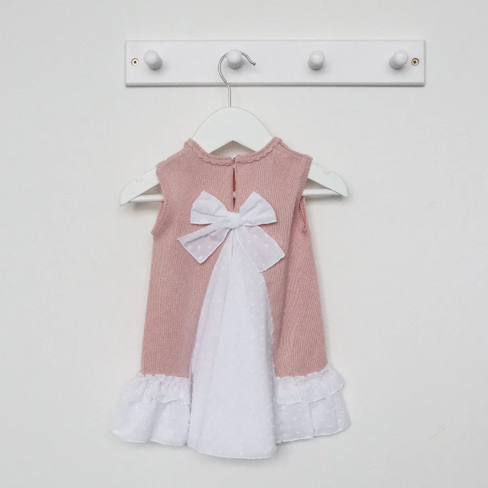 Artesania Granlei  Pale Blush Fine Knit Dress with Bow