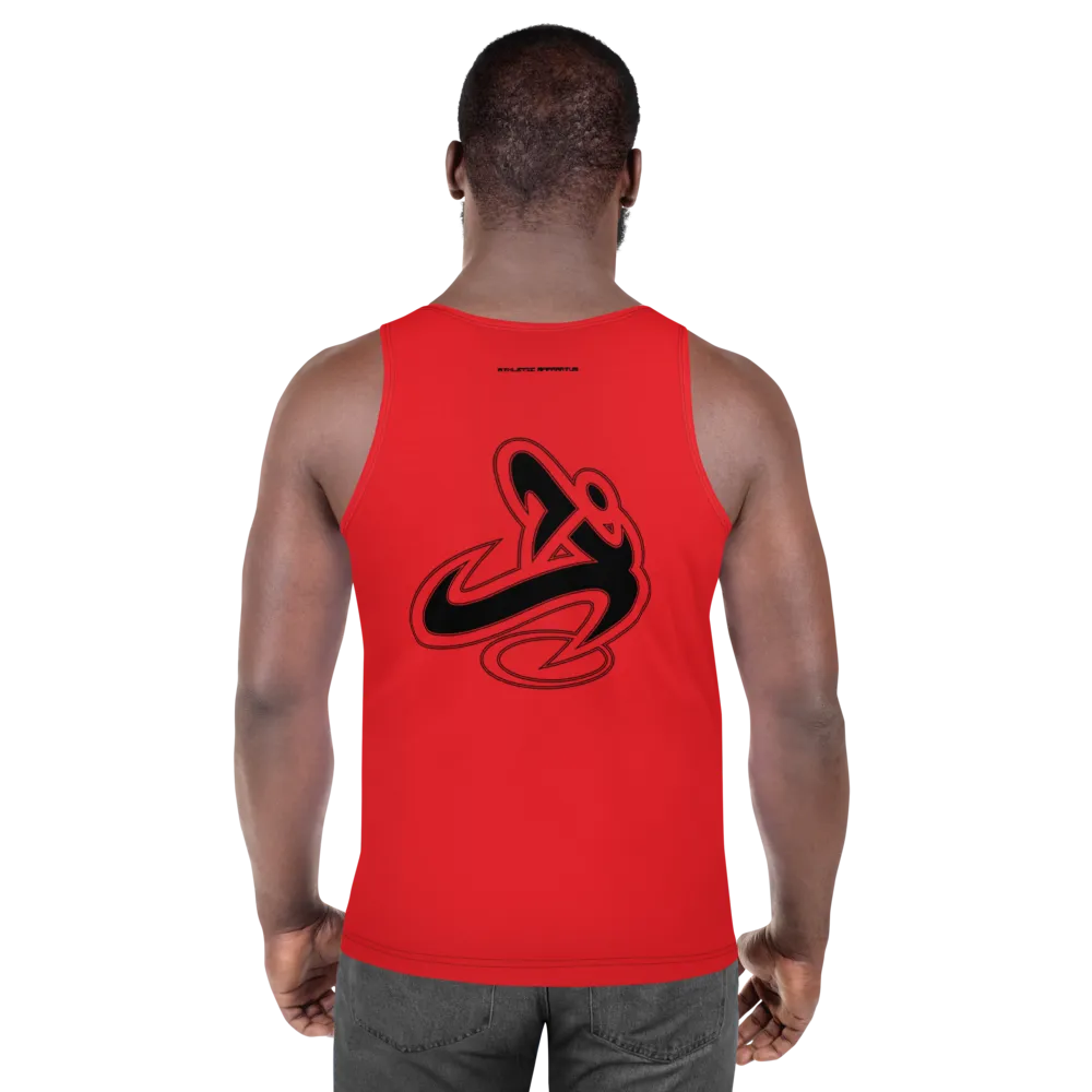Athletic Apparatus Red 1 Black logo Unisex Tank Top