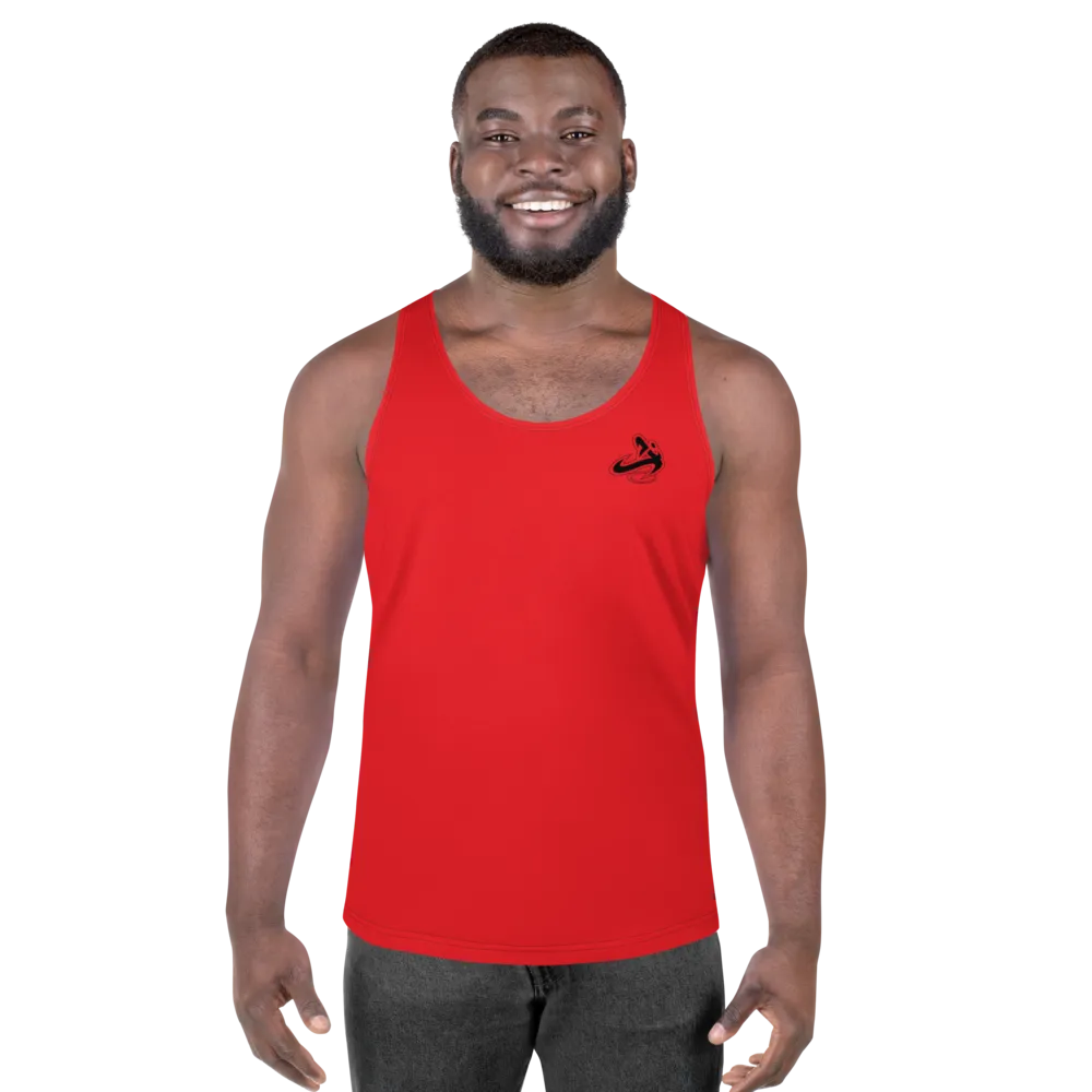 Athletic Apparatus Red 1 Black logo Unisex Tank Top