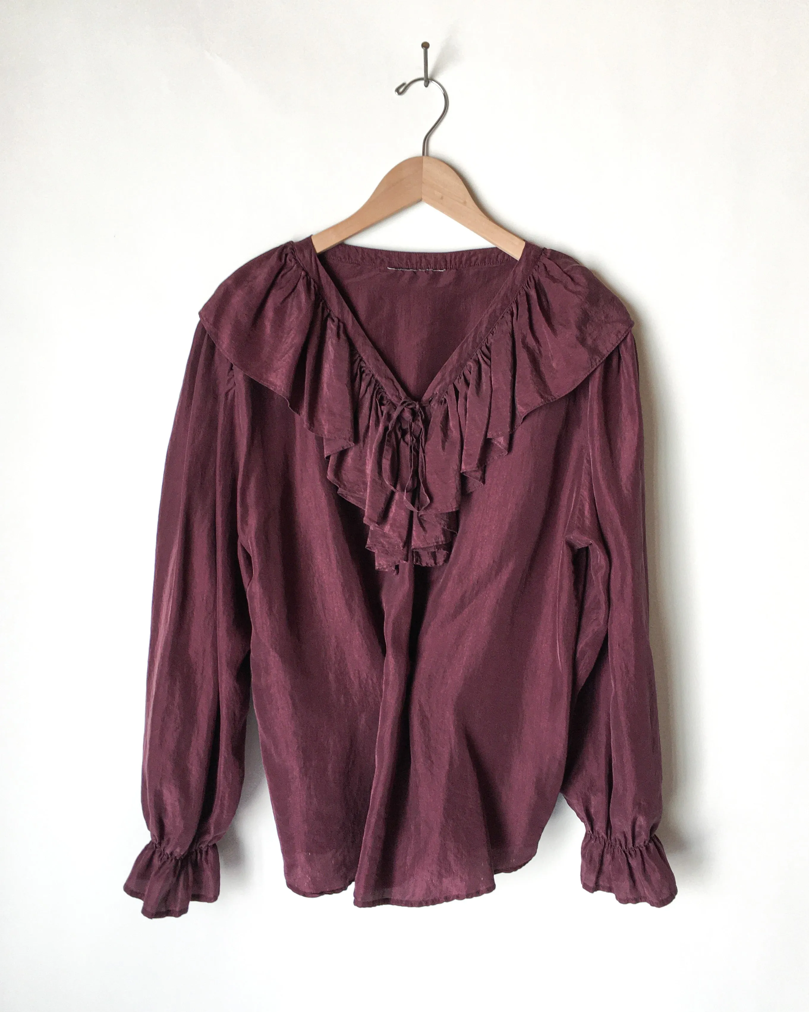 Aubergine Silk Ruffle Blouse