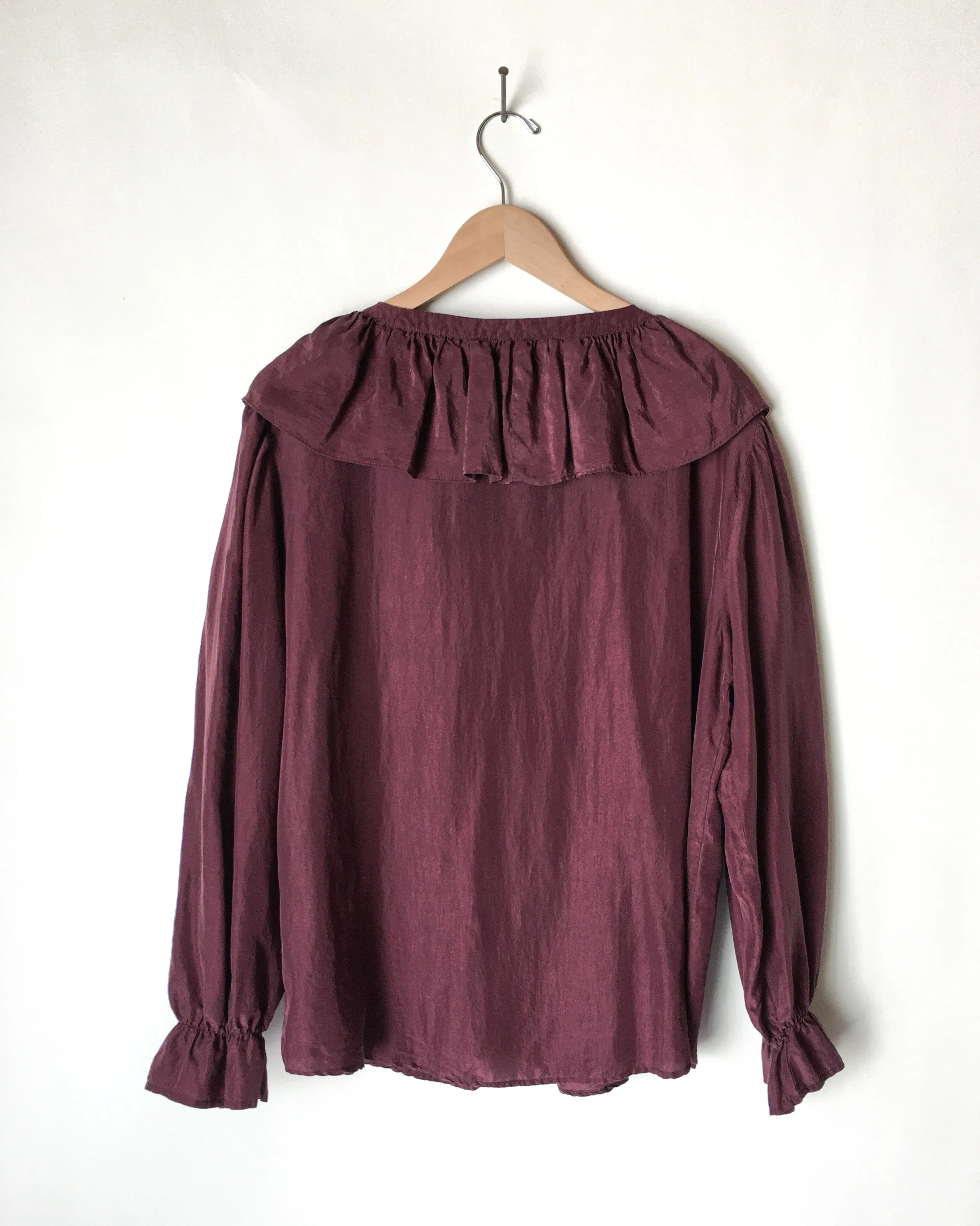 Aubergine Silk Ruffle Blouse