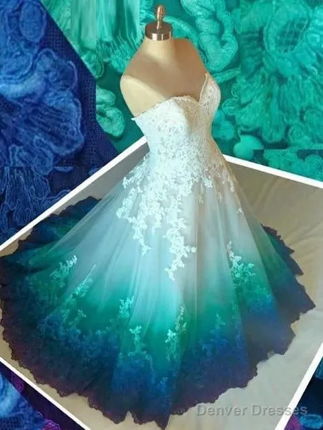 Beautiful Prom Dress A-Line Sweetheart Ombre Lace Elegant Long Prom Dresses