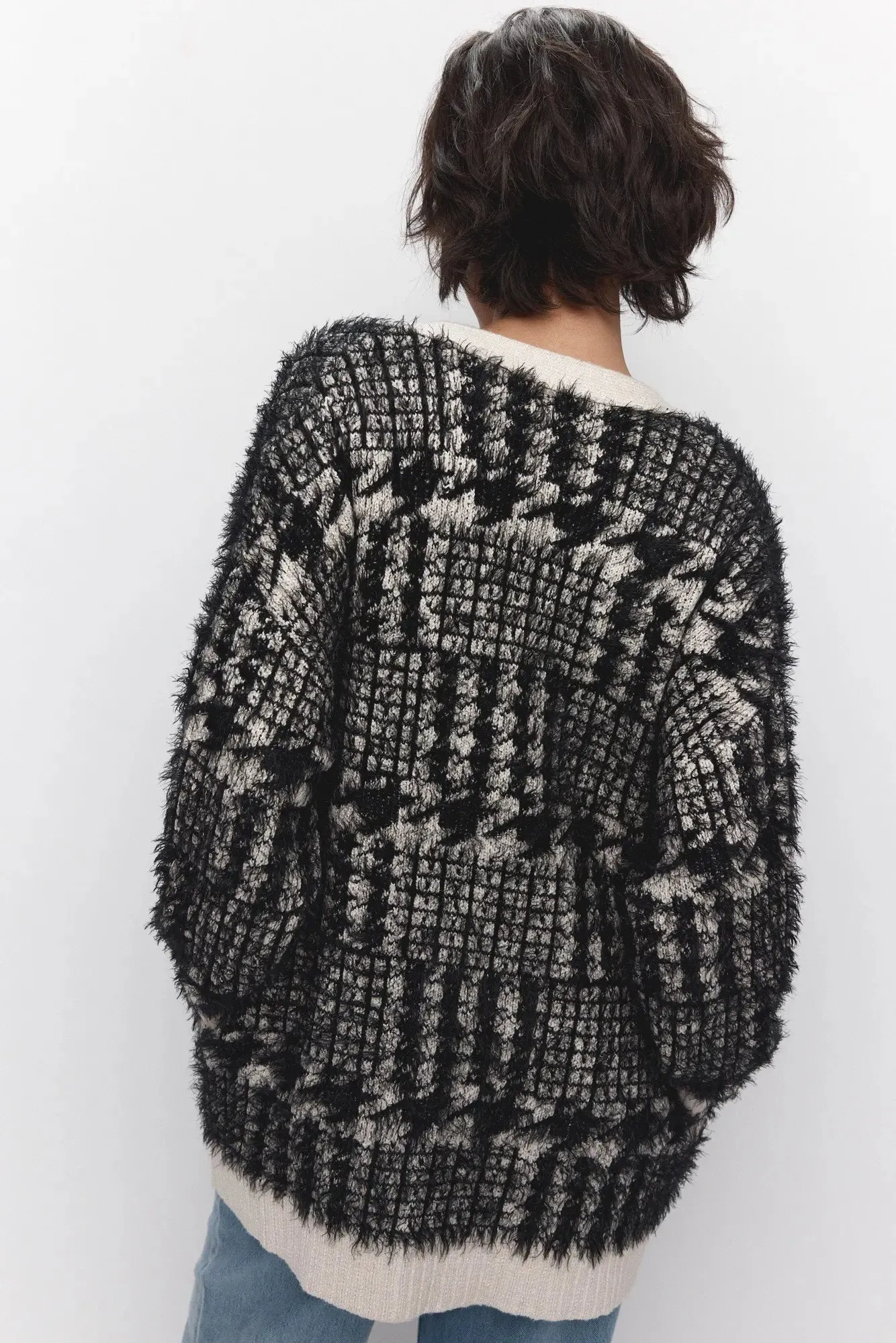 Cardigan blanc et noir à motif pied-de-poule | Cardi