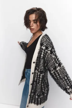Cardigan blanc et noir à motif pied-de-poule | Cardi