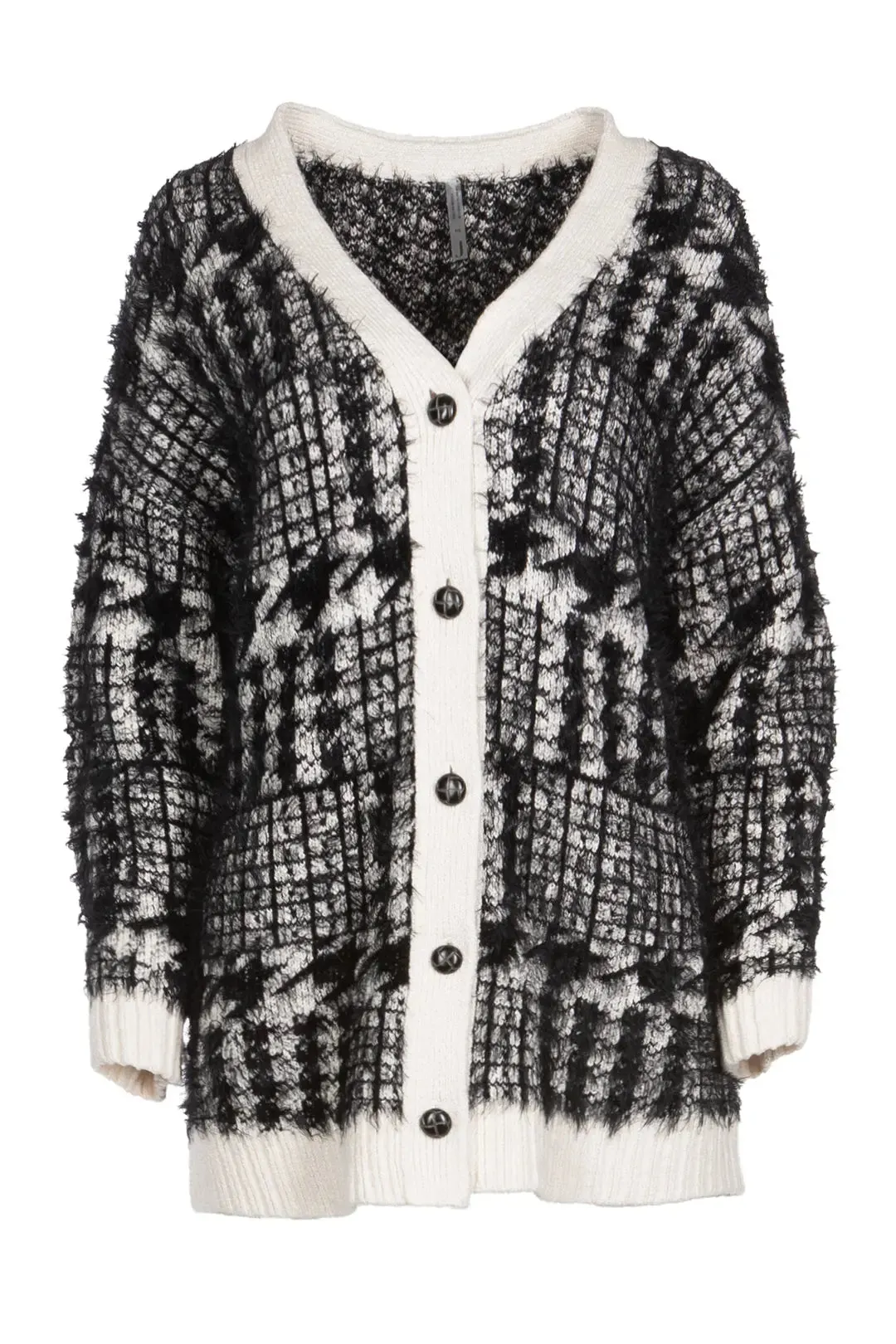 Cardigan blanc et noir à motif pied-de-poule | Cardi