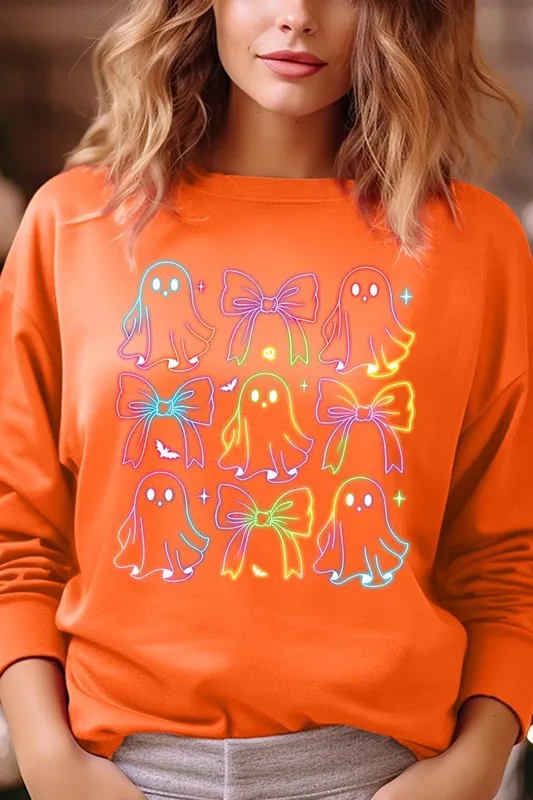 Coquette Neon Halloween Ghost Graphic Sweatshirts