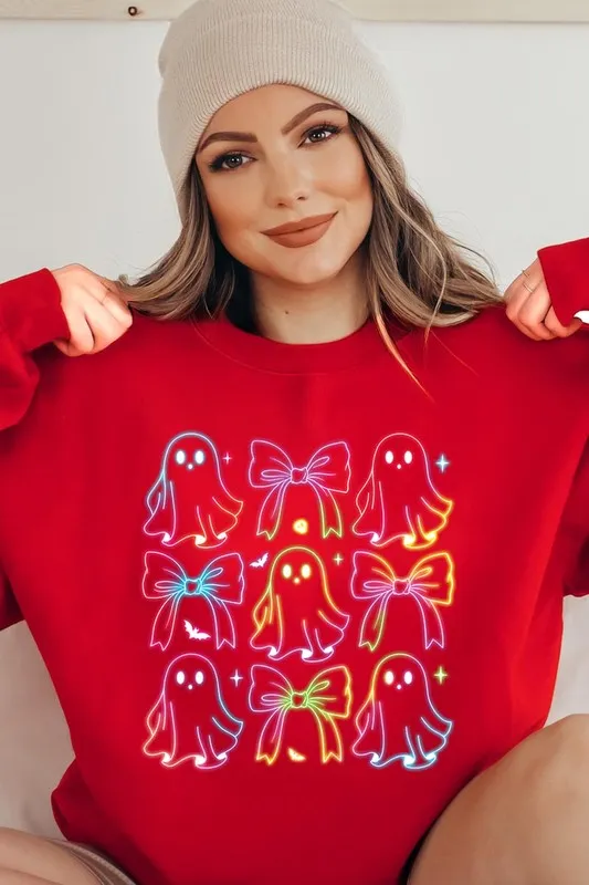 Coquette Neon Halloween Ghost Graphic Sweatshirts