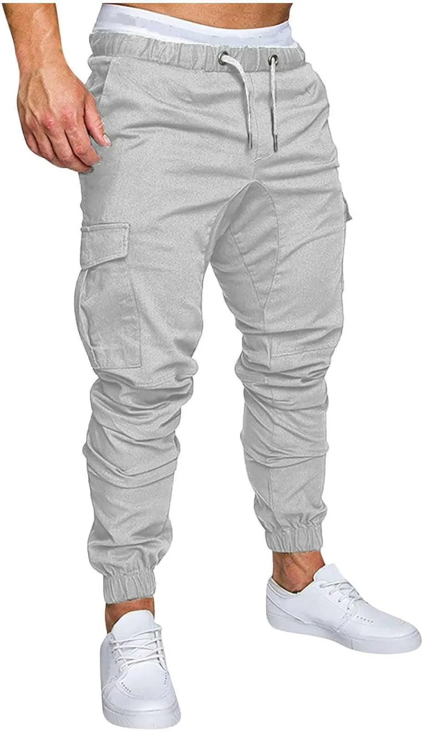 Cotton Men's Utility Jogger Pants Cargo Pockets Elastic Waist Stretch Activewear Casual Training Outdoor Stylish