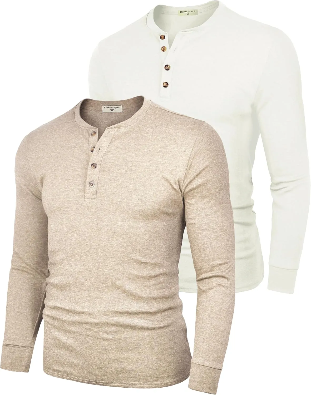 Derminpro Men's Henley Cotton Casual Short/Long Sleeve Lightweight Button T-Shirts