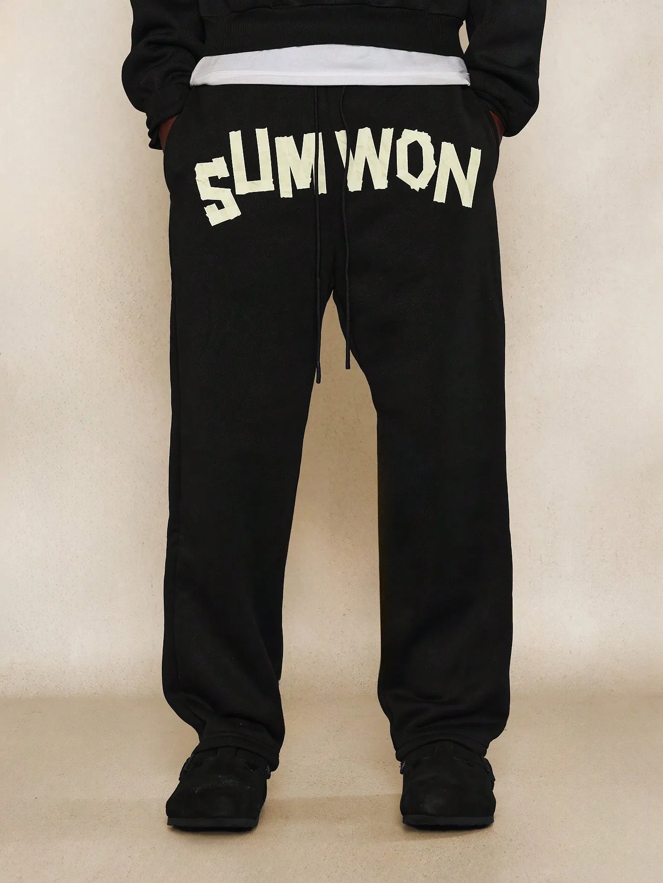 Drop Crotch Jogger With Letter Tape Graphic Print