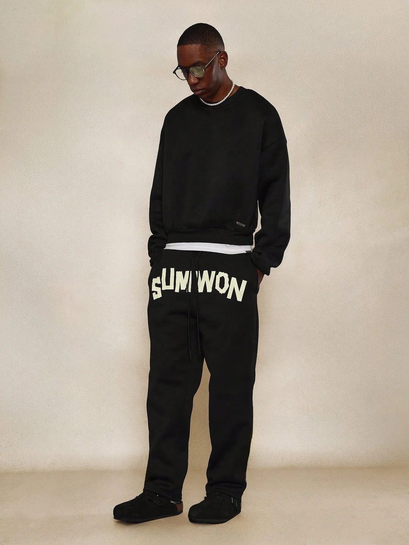 Drop Crotch Jogger With Letter Tape Graphic Print