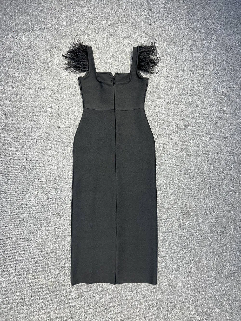 Elegant Feather Trim Bandage Gown