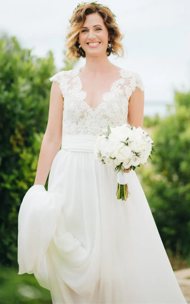 Elegant Floral Beach Boho Lace Wedding Dress Vintage Retro Elopement Country Sleeveless Floor Length Bridal Gown