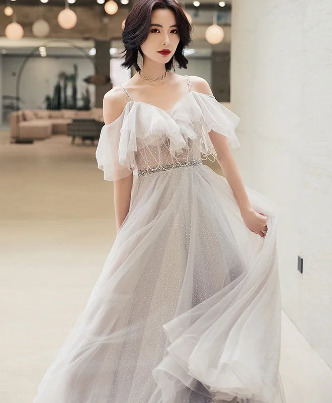 Elegant Off Shoulder Tulle Long Prom Dress, Tulle Evening Dress