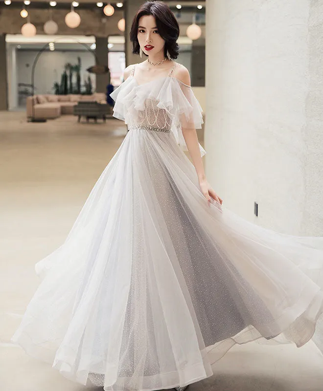 Elegant Off Shoulder Tulle Long Prom Dress, Tulle Evening Dress