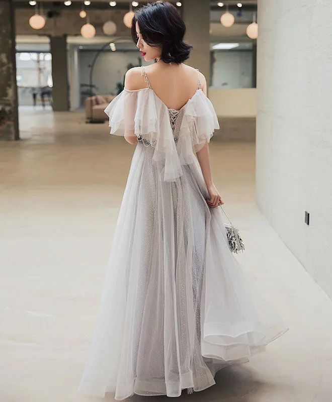 Elegant Off Shoulder Tulle Long Prom Dress, Tulle Evening Dress