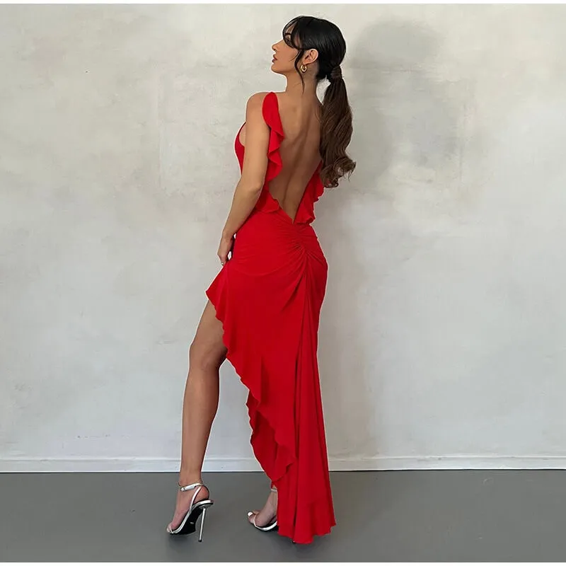 Elegant Slit Ruffle Dress - Anya