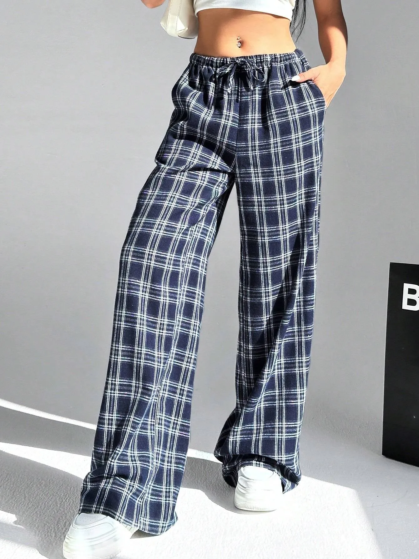 Ezwear Women'S Plaid Trousers with Pockets