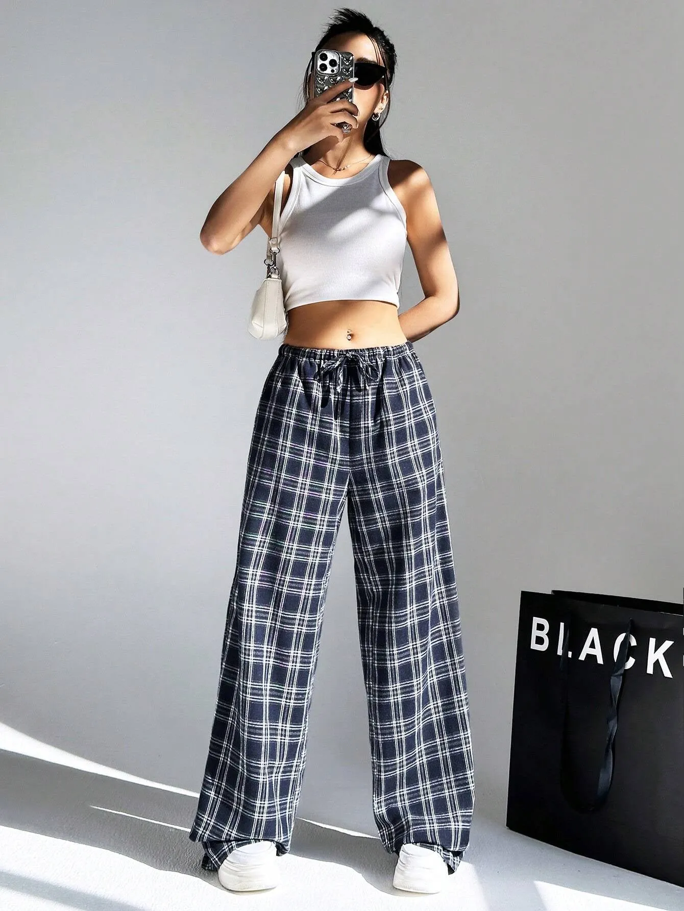 Ezwear Women'S Plaid Trousers with Pockets