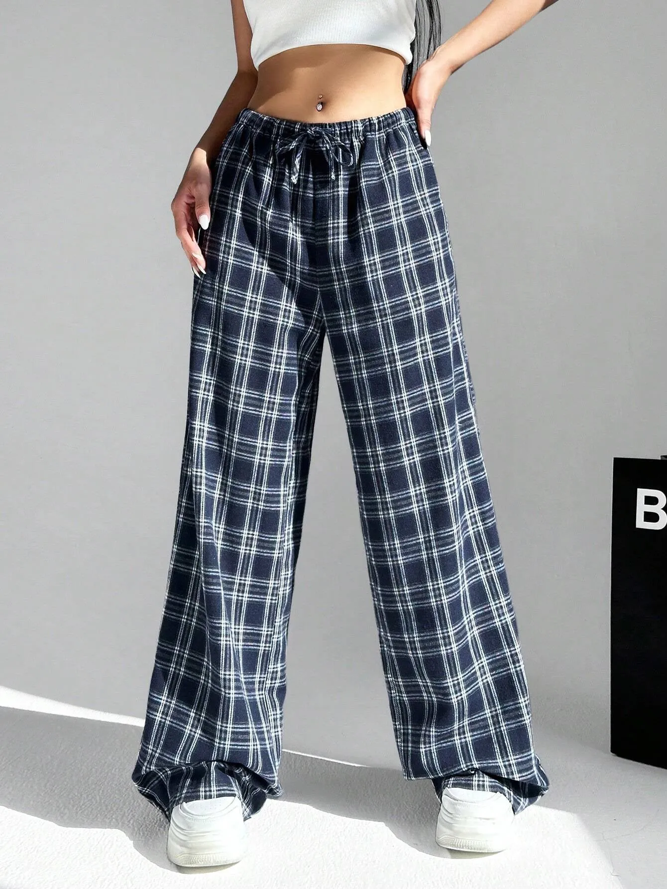 Ezwear Women'S Plaid Trousers with Pockets
