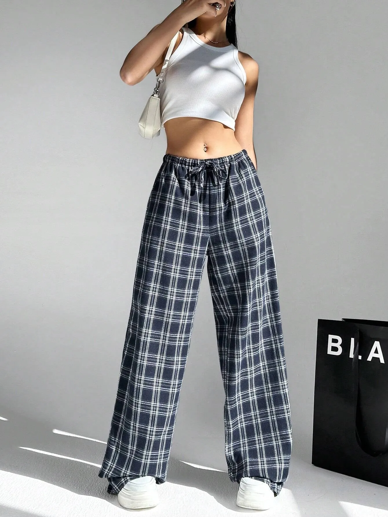 Ezwear Women'S Plaid Trousers with Pockets