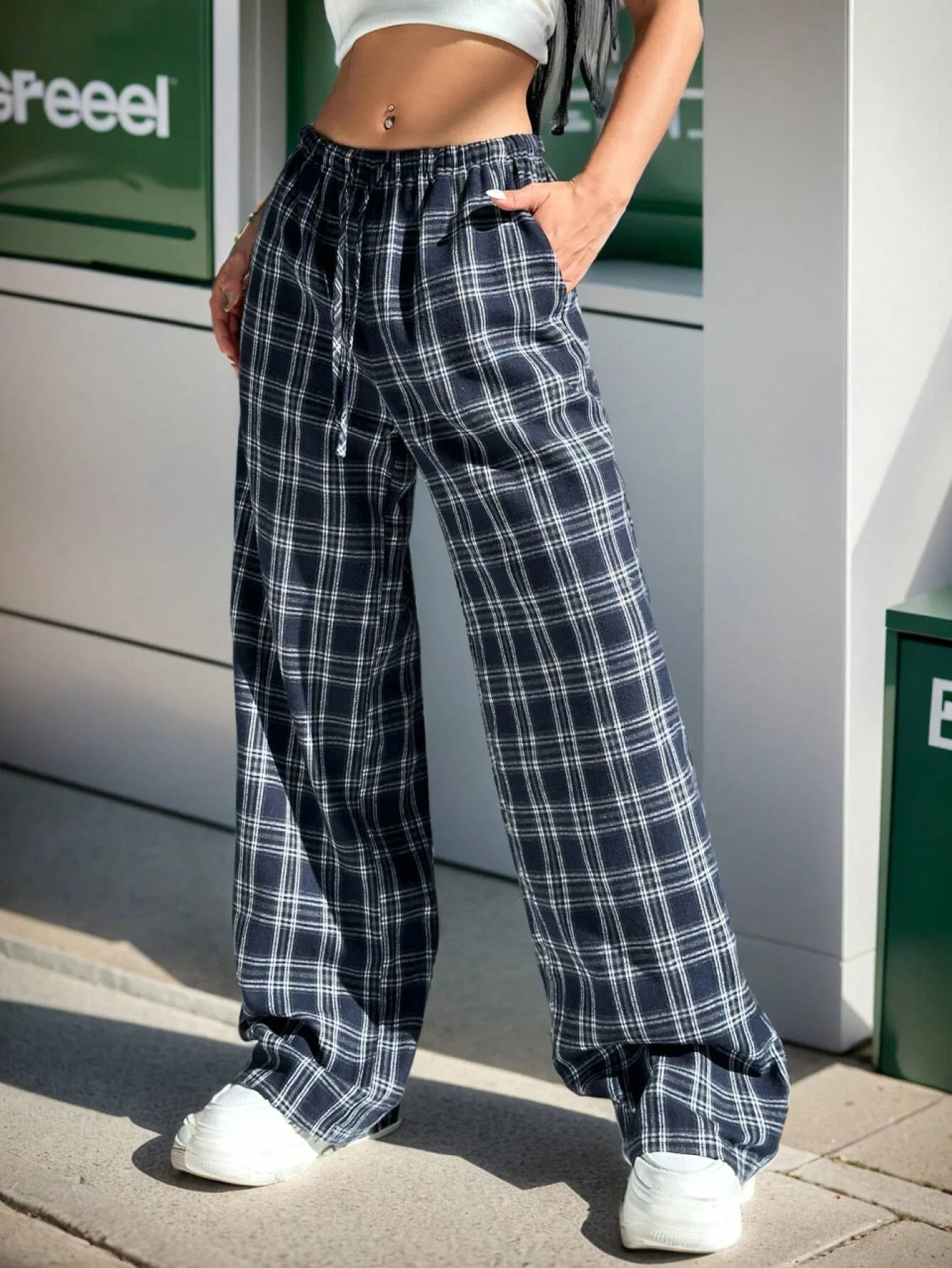 Ezwear Women'S Plaid Trousers with Pockets