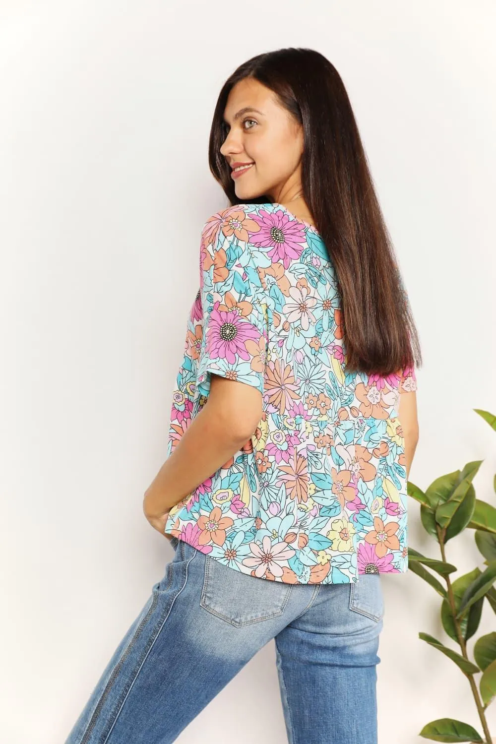 Feminine Charm Floral Short Sleeve Top