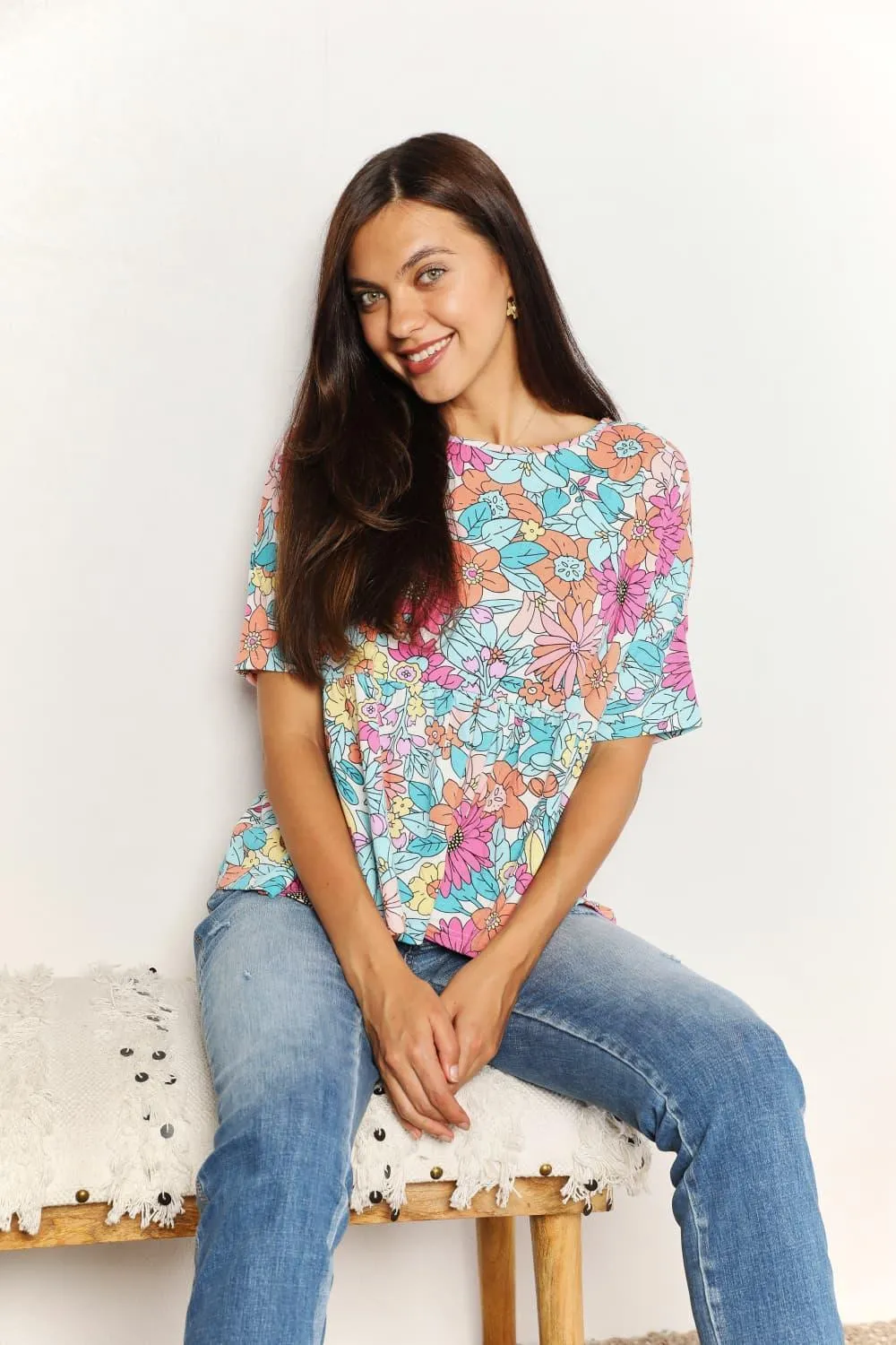 Feminine Charm Floral Short Sleeve Top