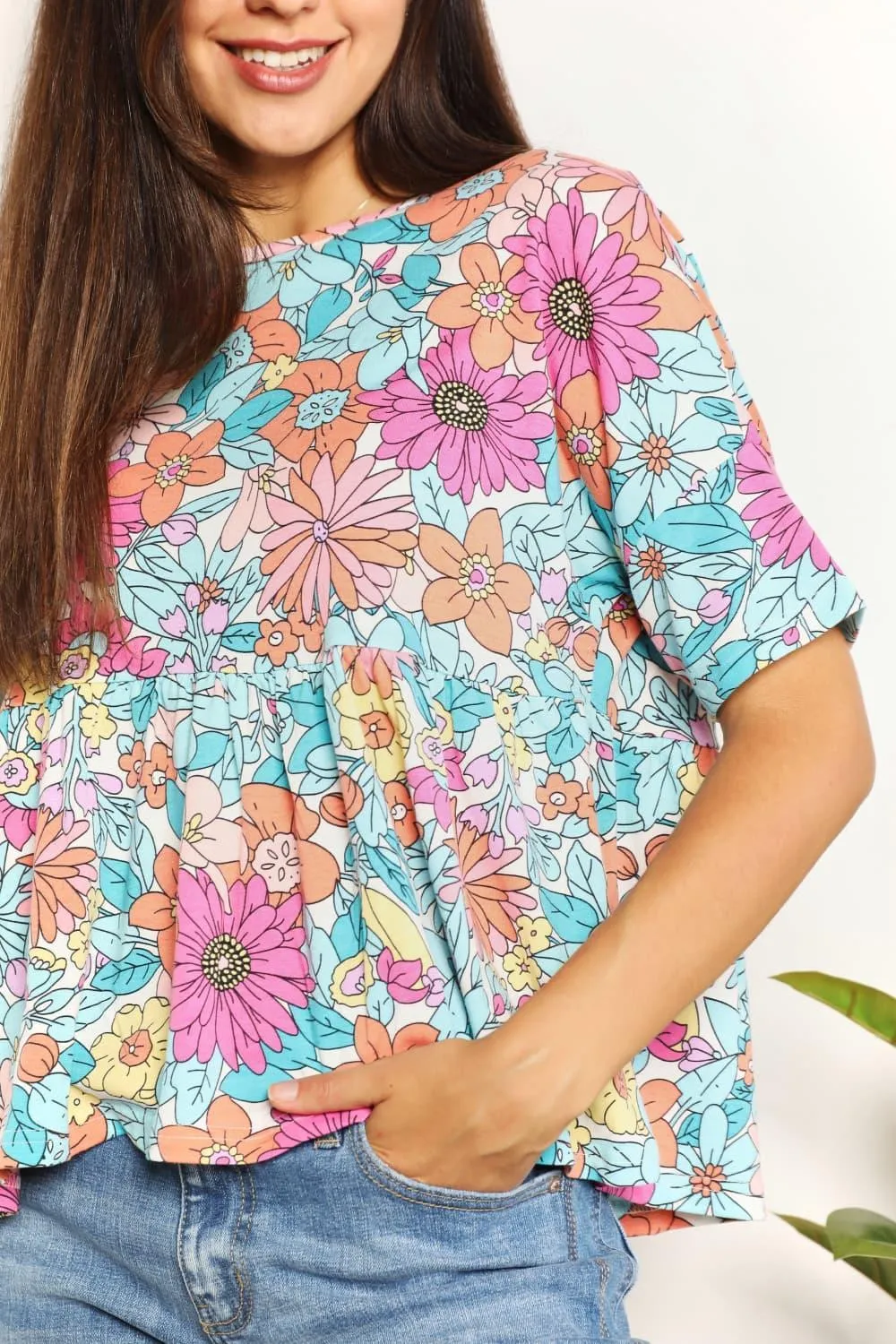 Feminine Charm Floral Short Sleeve Top