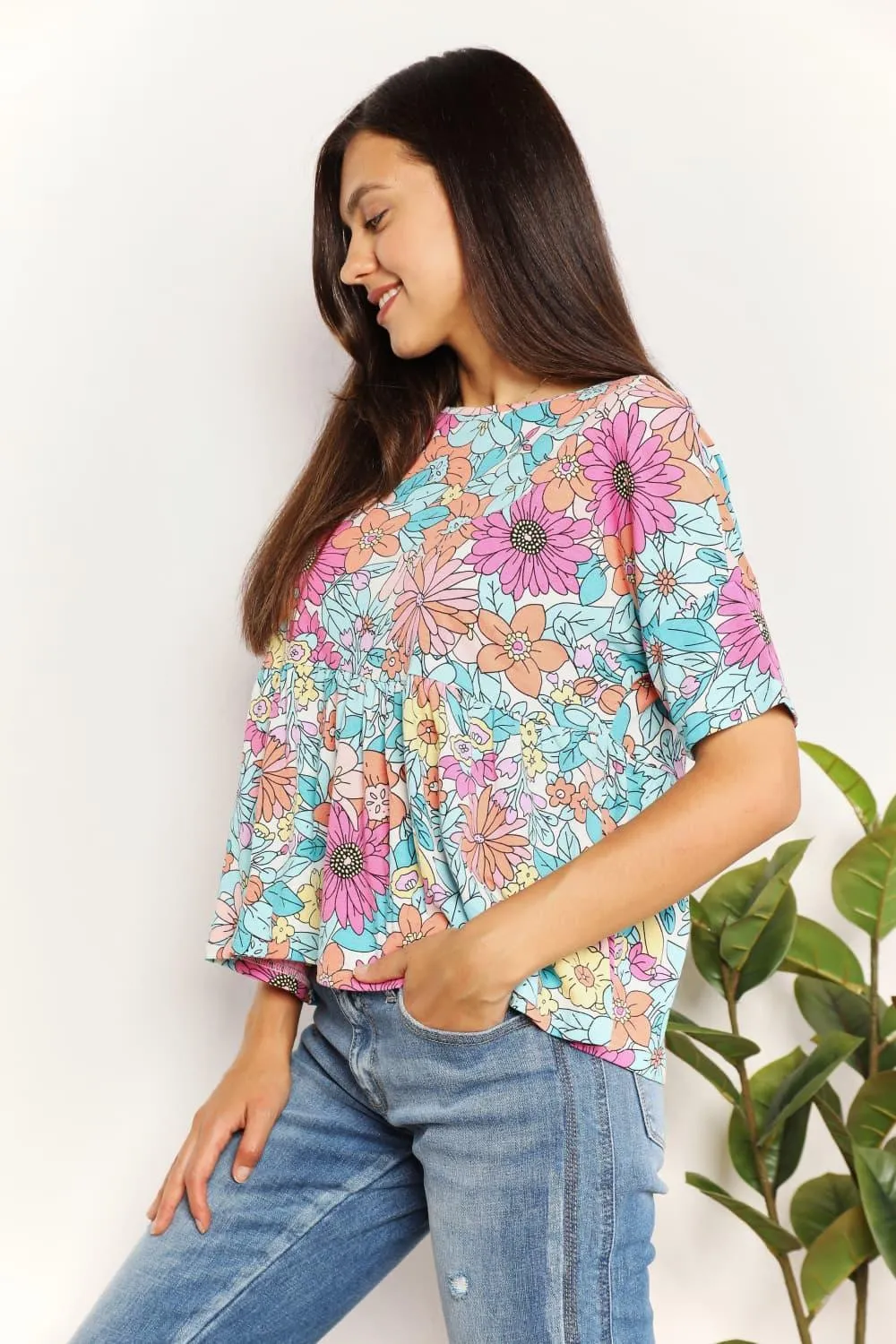 Feminine Charm Floral Short Sleeve Top