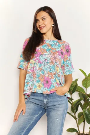 Feminine Charm Floral Short Sleeve Top
