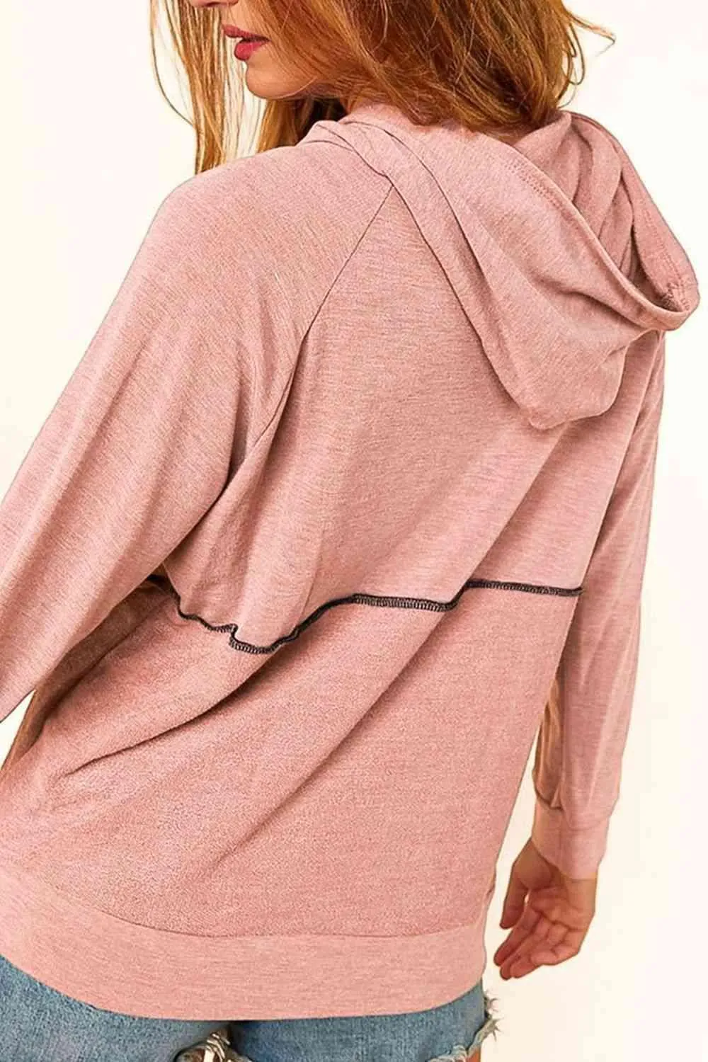Feminine Style Half Buttoned Long Sleeve Hoodie