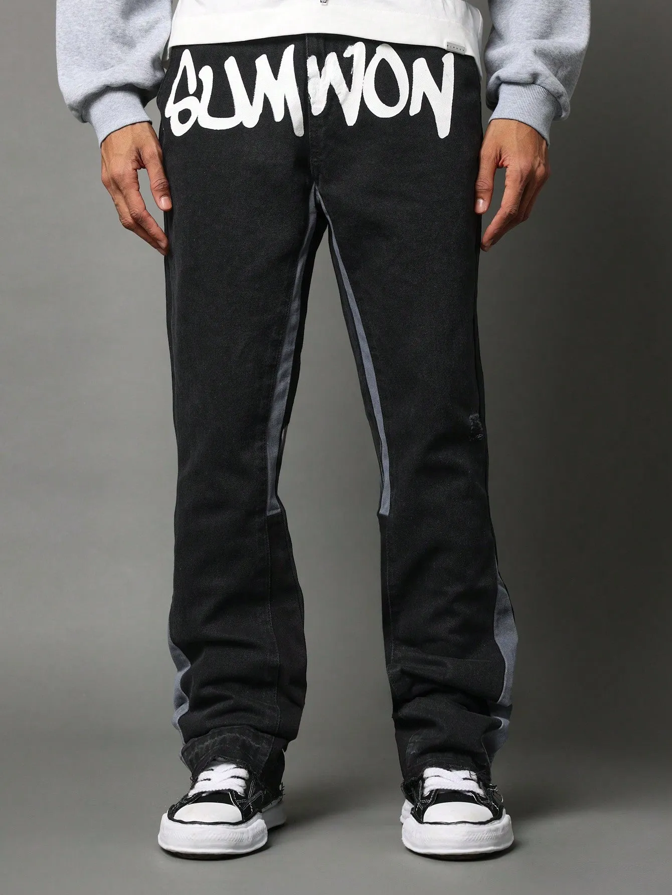 Flare Fit Jean With Front Graphic And Contrast Panels
