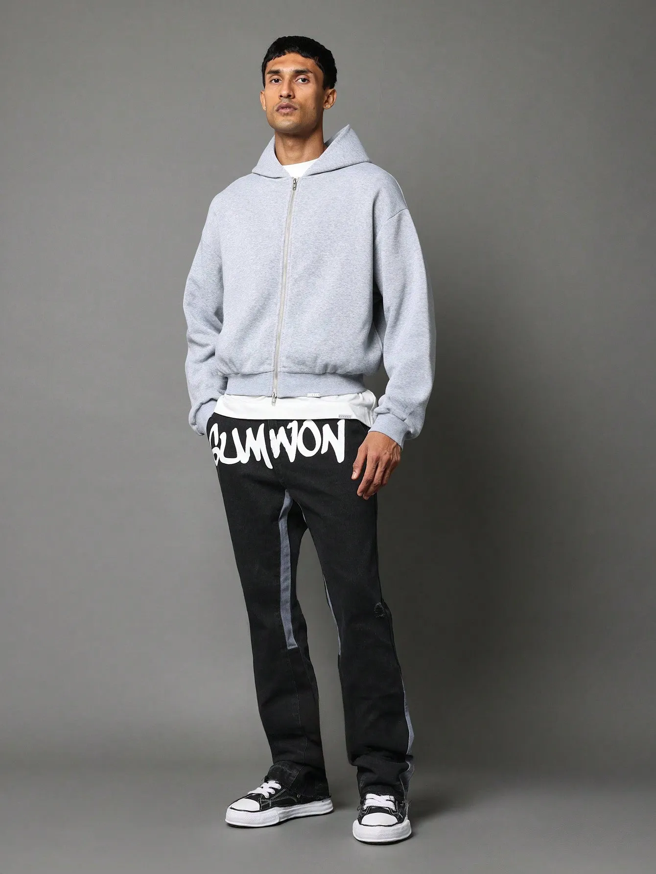 Flare Fit Jean With Front Graphic And Contrast Panels