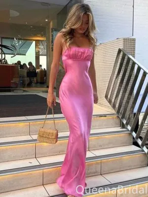 Gorgeous Pink Spaghetti Straps Sheath Long Party Dress Prom Dresses ,WGP1771