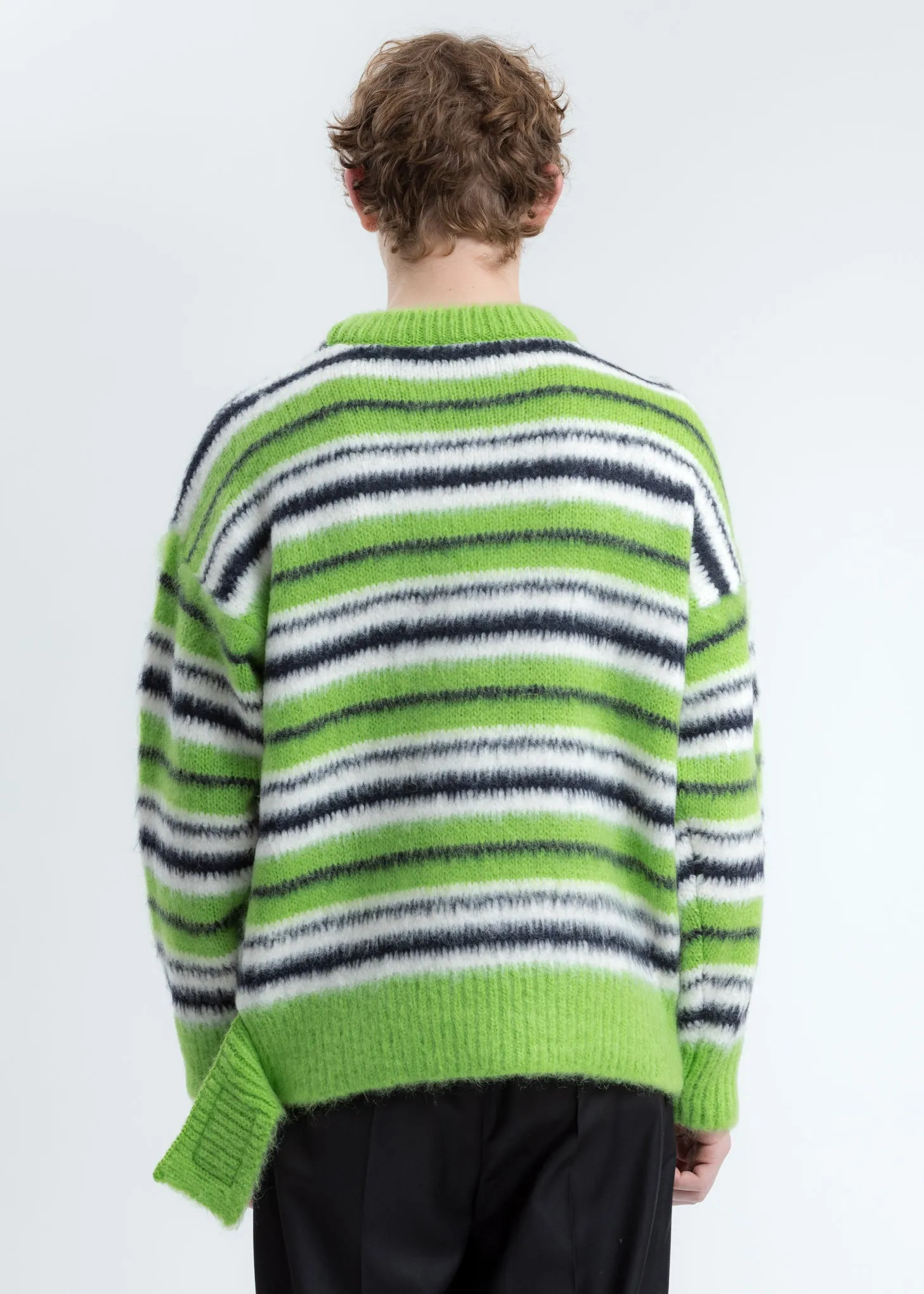 Green Mohair Stripe Knit Sweater