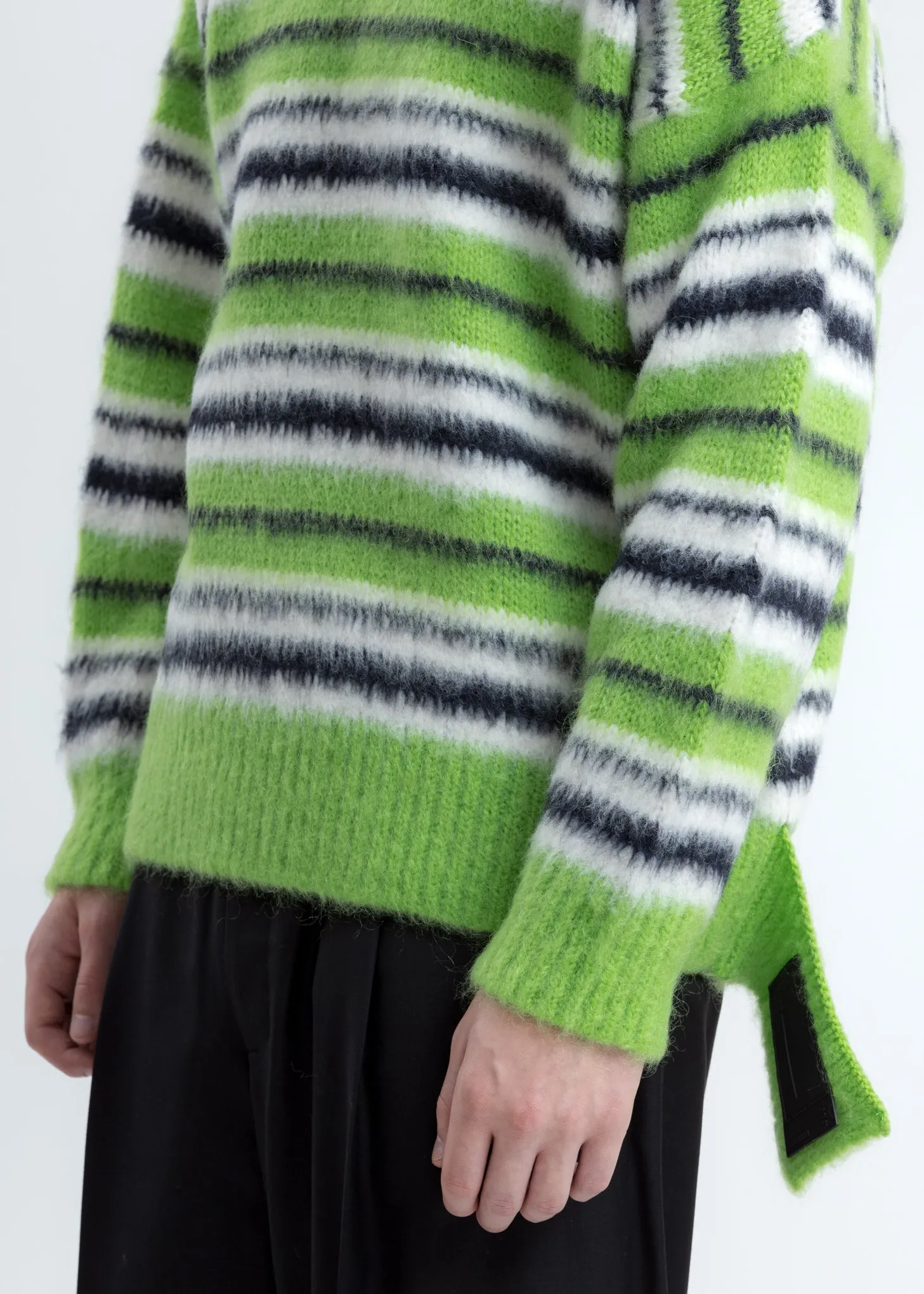 Green Mohair Stripe Knit Sweater