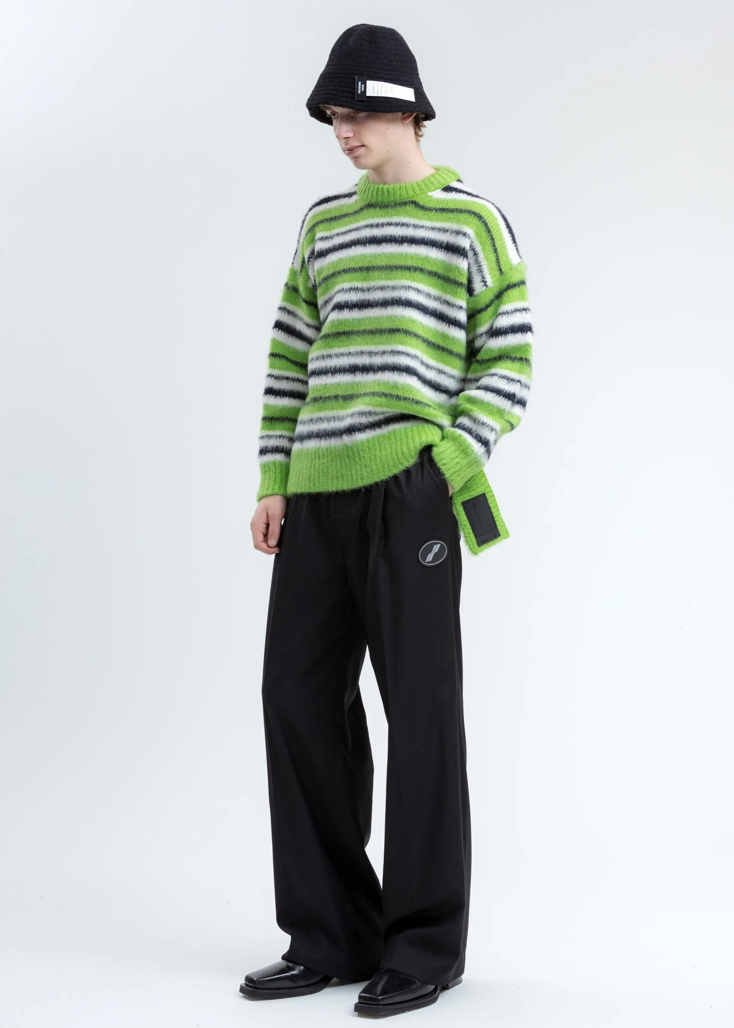 Green Mohair Stripe Knit Sweater
