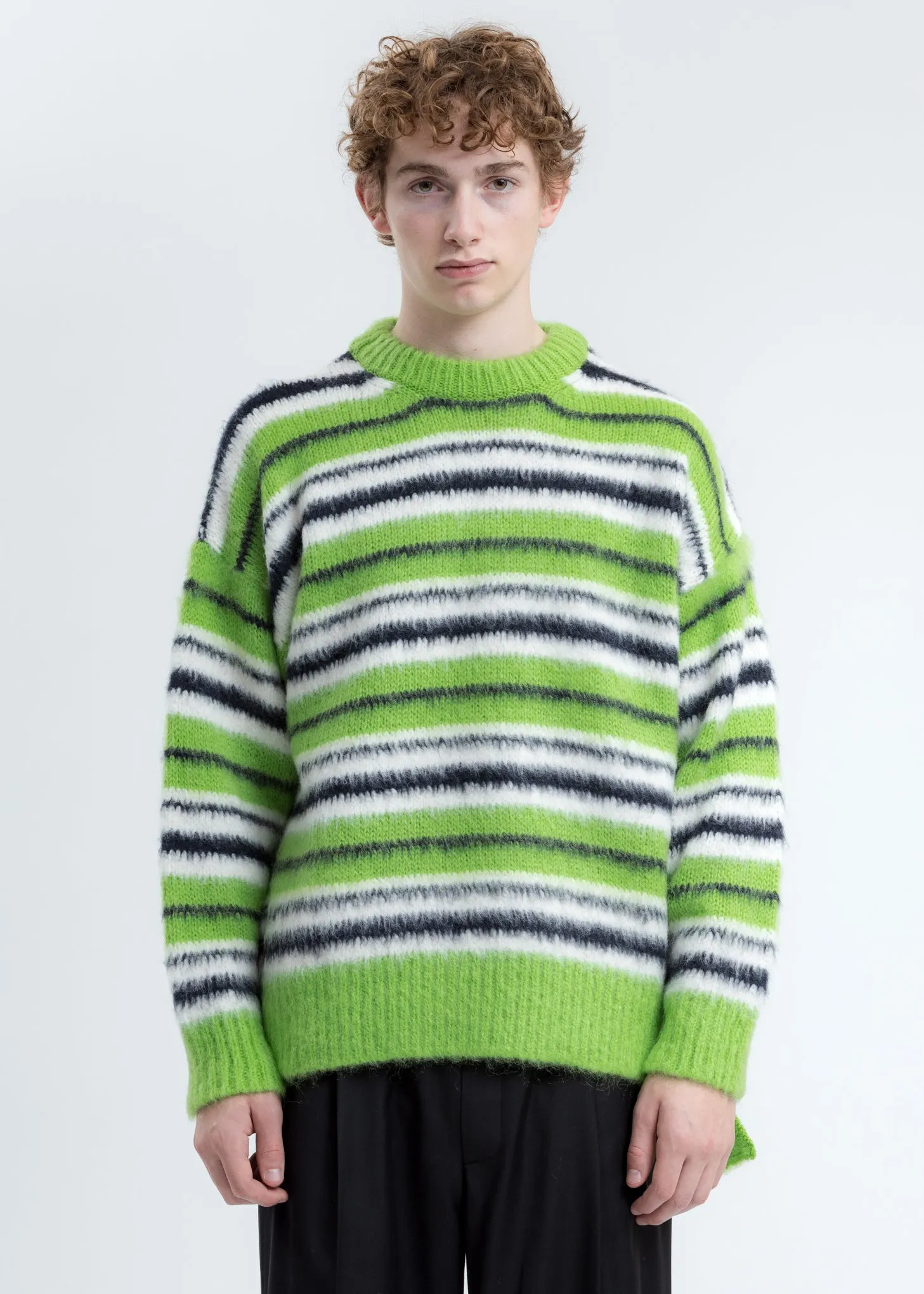 Green Mohair Stripe Knit Sweater