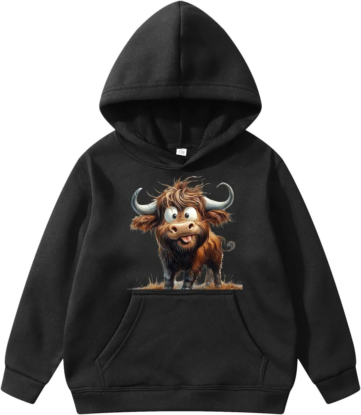 High Land Cow Girls Oversized Hoodie Shirts Dressy Casual Gradient Cute Hooded Pullover Tops Loose Kid Preppy Clothes