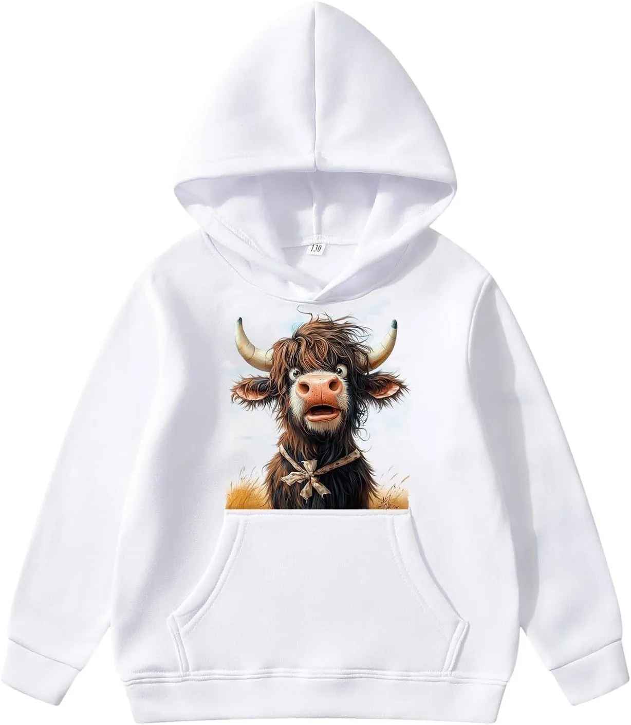 High Land Cow Girls Oversized Hoodie Shirts Dressy Casual Gradient Cute Hooded Pullover Tops Loose Kid Preppy Clothes
