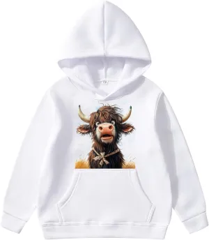 High Land Cow Girls Oversized Hoodie Shirts Dressy Casual Gradient Cute Hooded Pullover Tops Loose Kid Preppy Clothes
