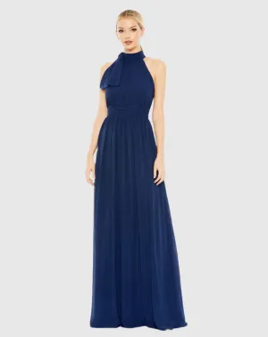 High neck chiffon evening gown - Navy